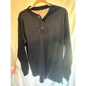 Preswick & Moore Mens Navy Blue Waffle Knit Henley Shirt Long Sleeve Size M